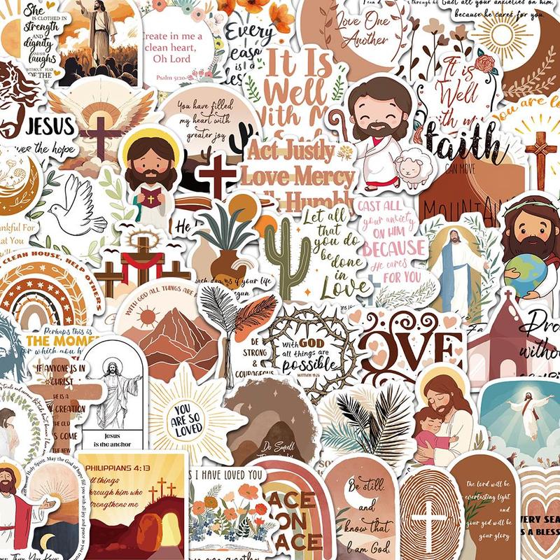 Religious Themed Sticker, 50pcs set Self Adhesive Decorative Stickers, DIY Decals for Water Bottle, Laptop, Phone Case, Scrapbooking, Journal Making