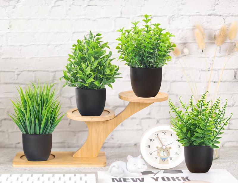 Fake Plants 4 Packs Artificial Plants Small Faux Plants Black Bathroom Accessories for Bathroom Home Office Table Decor Indoor Decorative Flower