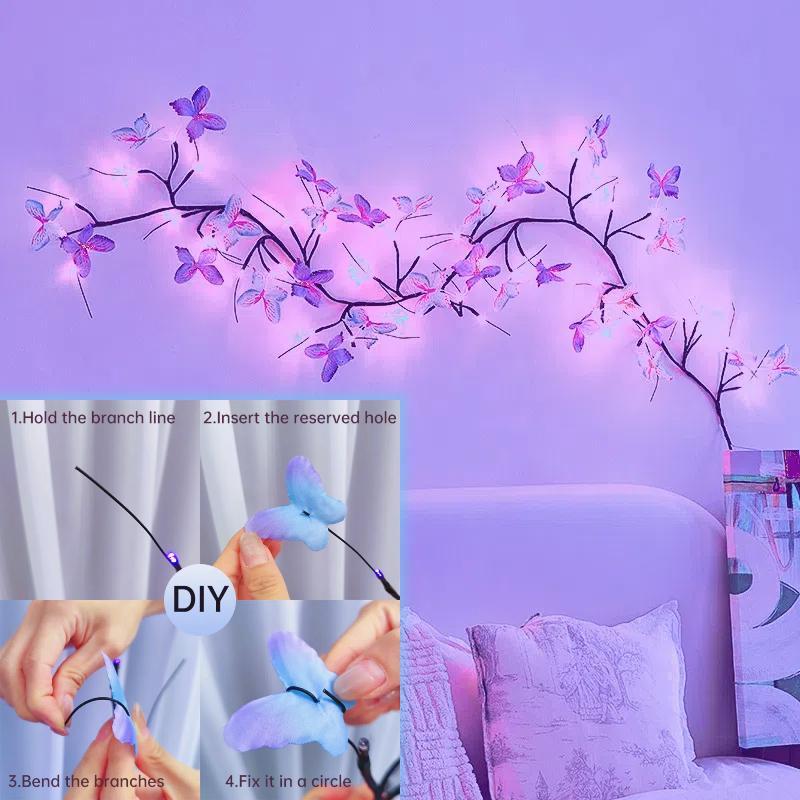 Christmas Branch Or DIY Butterfly Branch LED String Light, 1 2 Counts USB Powered 8-modes, Room Decor, Decorative Light for Home Party Festival