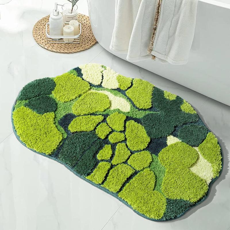 DEXDE Green Moss Bathroom Rugs Cute Leaf Bath Mat for Bathroom Non Slip Soft Microfiber Water Absorbent Aesthetic Green Bathroom Decor Boho Plush Rug for Shower, 32×20 Inch