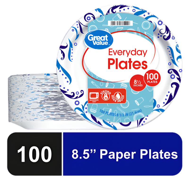 8.5 Inch Everyday Disposable Paper Plates, Pack of 100