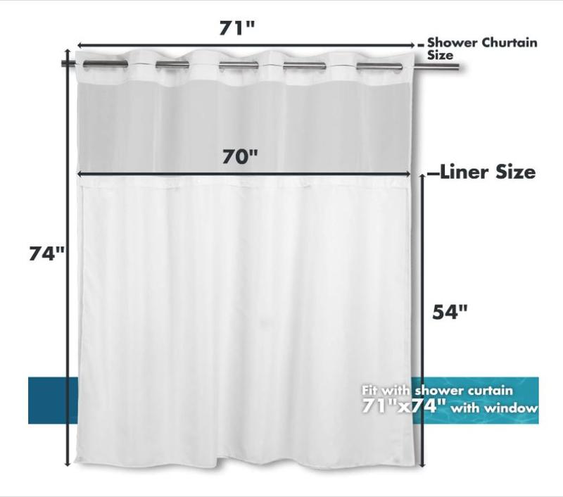 Snap in Fabric Shower Curtain Liner Replacement - 70W x 54H, White, with Magnets-Detachable Liner