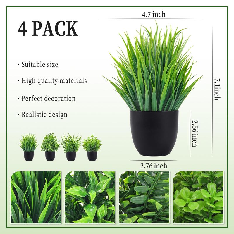 Fake Plants 4 Packs Artificial Plants Small Faux Plants Black Bathroom Accessories for Bathroom Home Office Table Decor Indoor Decorative Flower