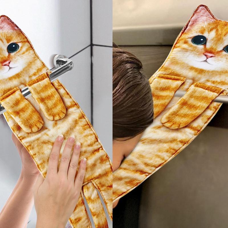 Cat Funny Hand Towels for Bathroom Kitchen - Cute Decorative Cat Decor Hanging Washcloths Face Towels Super Absorbent Soft - Mothers Day Easter House Warming Birthday Gifts for Women Cat Lovers