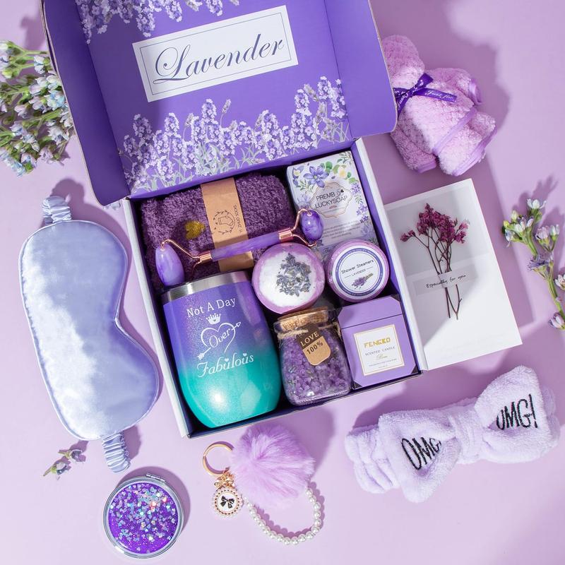 Birthday Gifts for Women,Gifts for Her Purple Gifts Basket for Women Happy Birthday Lavender Relaxing Gift Set Self Care Package  Female Gift Ideas Birthday Presents Female Friendship Gifts