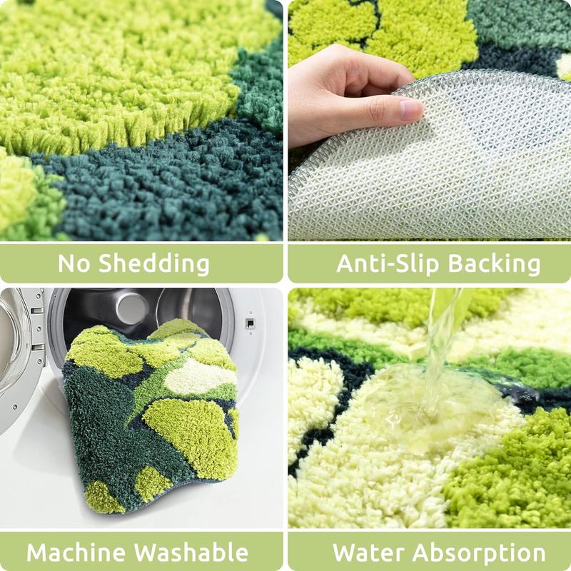 DEXDE Green Moss Bathroom Rugs Cute Leaf Bath Mat for Bathroom Non Slip Soft Microfiber Water Absorbent Aesthetic Green Bathroom Decor Boho Plush Rug for Shower, 32×20 Inch