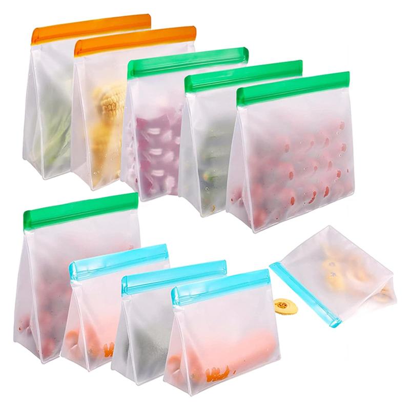 Reusable Food Storage Bags Stand Up, 10 Pcs Ziplock Reusable Freezer Bags, Leakproof Storage Gallon Bags, Reusable Food Bags, Sandwich Bags, Reusable Snack Bags