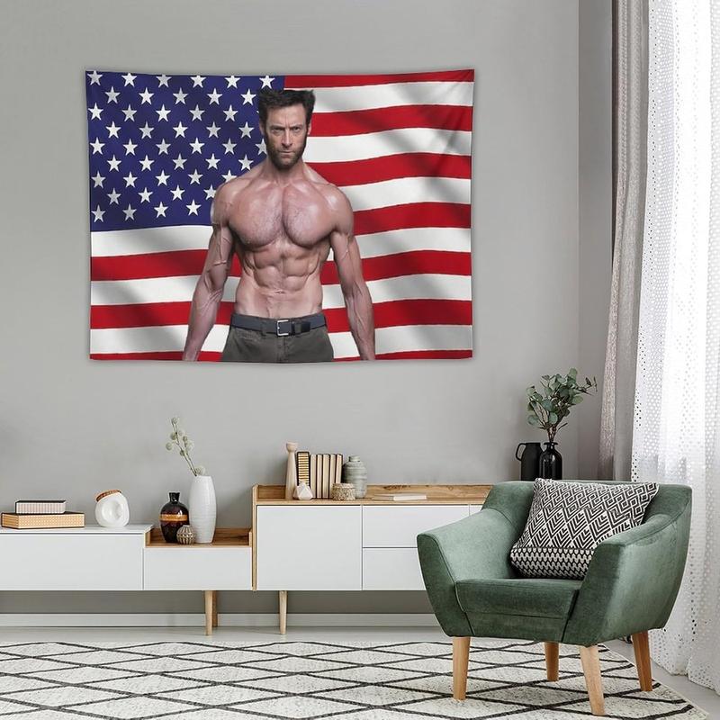 Art Tapestry Hugh American Jackman Flag Tapestry Flag Poster Blanket for College Dorm Cave Bedroom Living Room Office Party Decor Merch Fan Gift