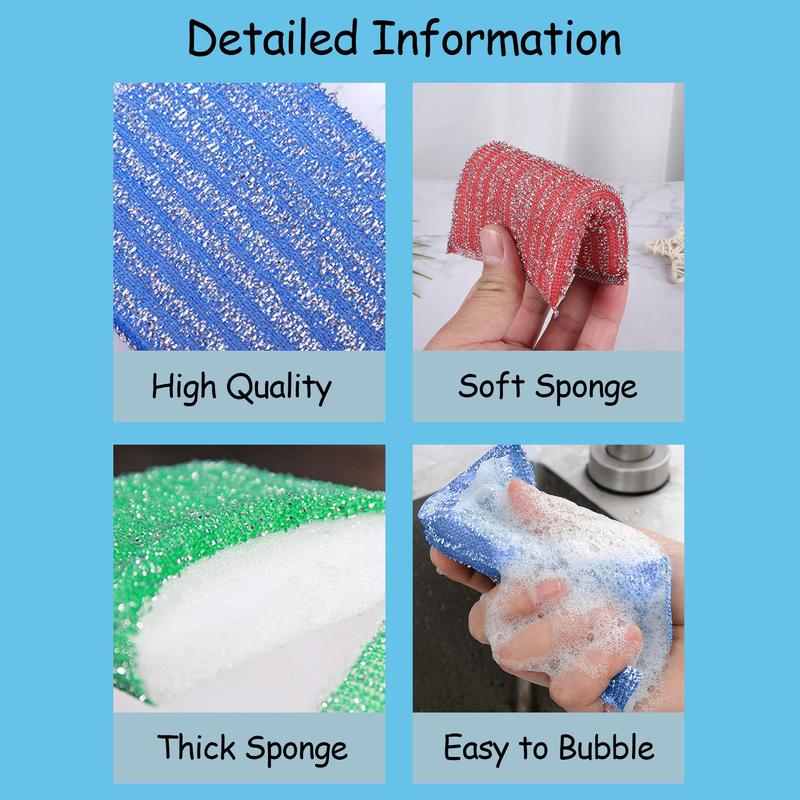 Random Color Double-sided Cleaning Sponge, Household Kitchen Non Scratch Scouring Sponge, Wash Sponge for Pot Pan Dish