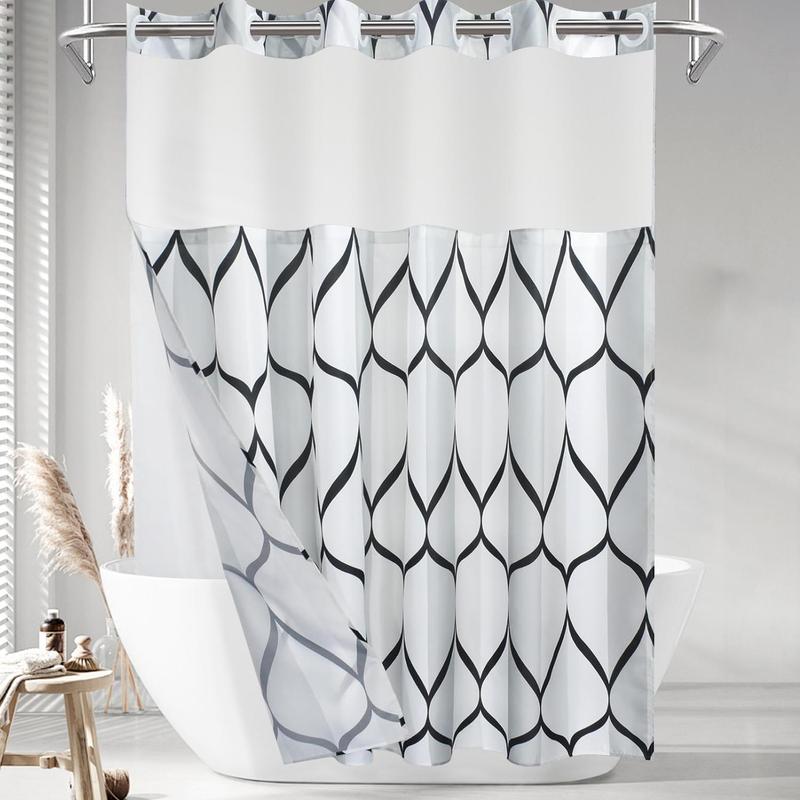 Geometric Waterdrop Pattern Shower Curtain, 1 Count Modern Waterproof Shower Curtain with Inner Lining, Bathroom Supplies for Home Hotel Dormitory