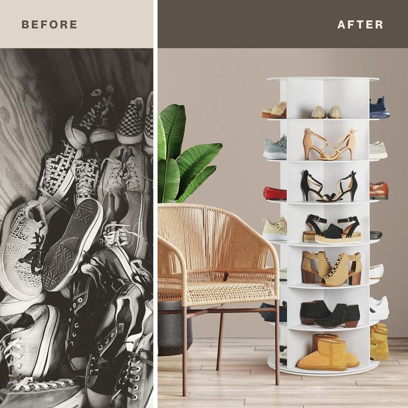 LOFT+IVY Rotating Shoe Rack Tower - 360 Spinning Organizer - Fits Up to 28 Pairs - Elegant 7-Tier Carousel Design for Stylish Shoe Storage Set