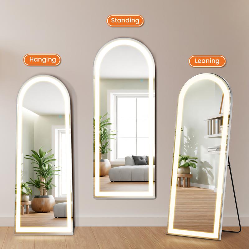 Sweet Furniture F Floor Mirror Stand Mirror Full Length with LED Lights, Floor Mirror Dimming & 3 Color Lighting, Large Mirror Full Length Aluminum Alloy Thin Frame for Bedroom, Dressing Room