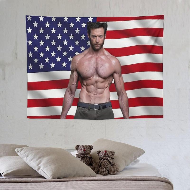 Art Tapestry Hugh American Jackman Flag Tapestry Flag Poster Blanket for College Dorm Cave Bedroom Living Room Office Party Decor Merch Fan Gift