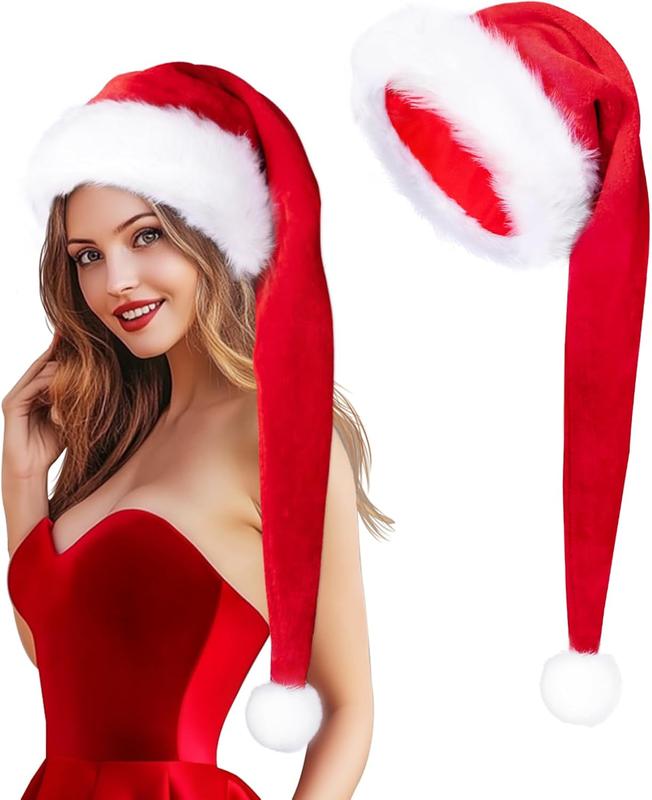 Long Santa Hats for Adult Unisex Plush Deluxe Christmas Hat Winter Christmas Costume for Festive Holiday Party