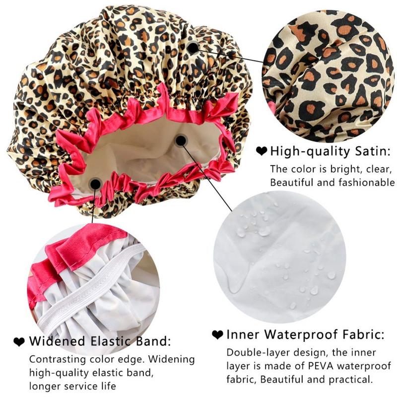 4 Pack Shower Cap for Women, Elastic and Reusable, Environmental Protection Hair Bath Caps, Double Waterproof Layers Bathing Hat