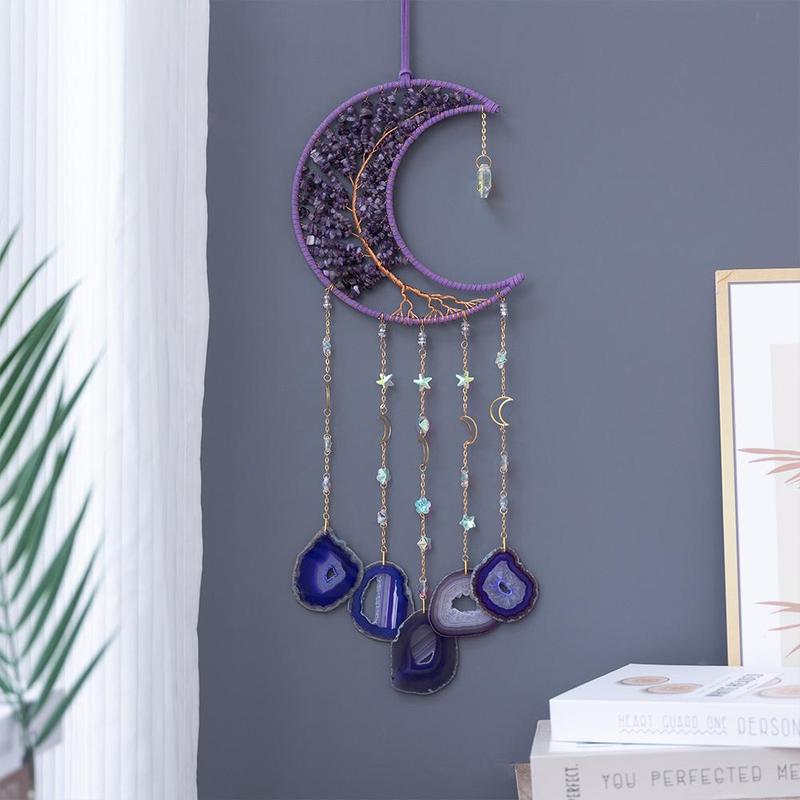 Agate Dream Catcher, 1 Count Tree Of Life Dream Catcher, Crystal Stone Wrapped Home Courtyard Hanging Decoration, Sun Catcher