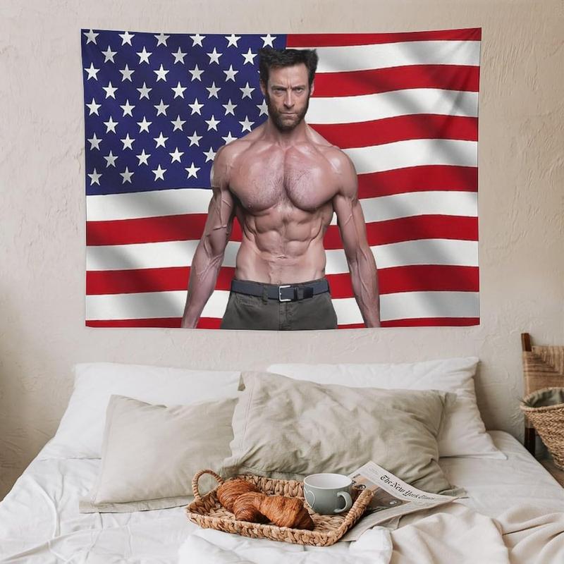 Art Tapestry Hugh American Jackman Flag Tapestry Flag Poster Blanket for College Dorm Cave Bedroom Living Room Office Party Decor Merch Fan Gift