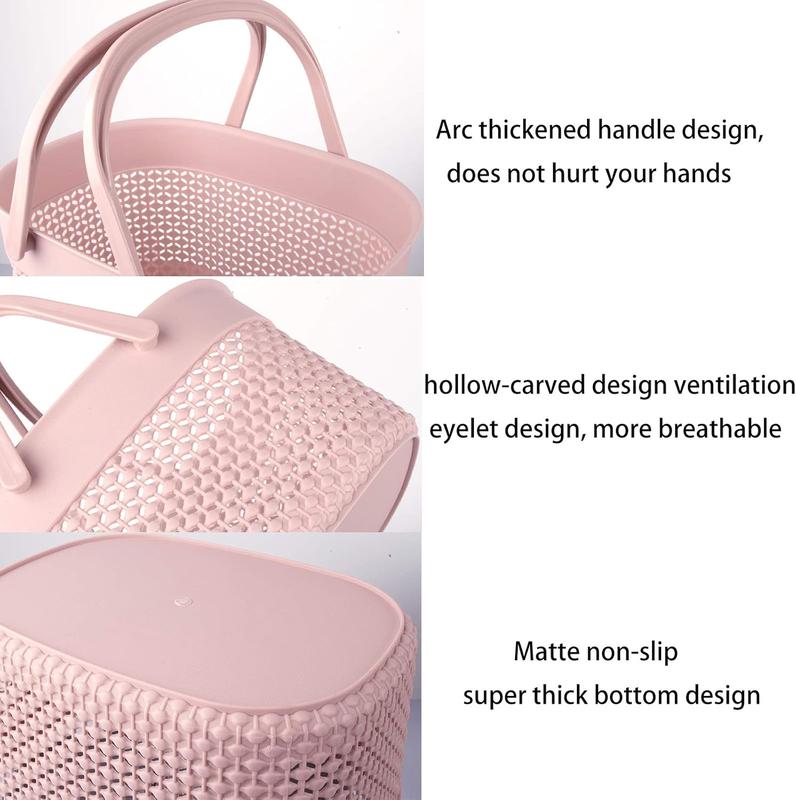 2 Pack Plastic Shower Caddy Basket, Portable Organizer Storage Tote with Handles Toiletry Bag Bin Box for Bathroom, College Dorm Room Essentials, Kitchen, Camp, Gym, Pink