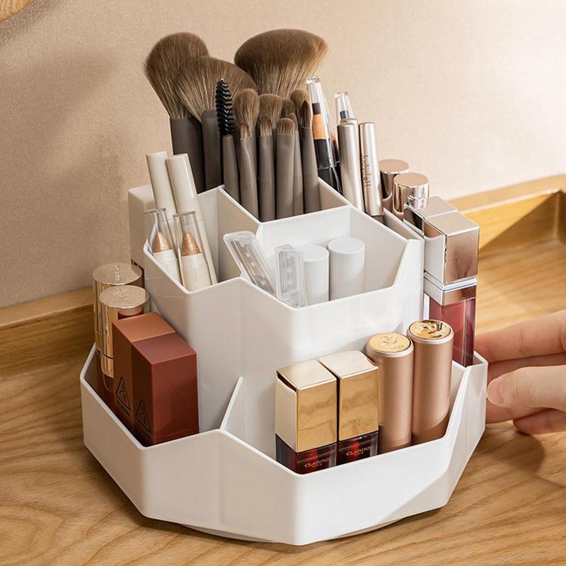 Makeup Brush Storage Box, 1 Count Rotatable Cosmetic Tool Organizer, Desktop Stationary Organizer for Home Bedroom Office