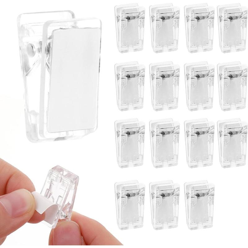 15 Pcs Tapestry Wall Hanging Clips, Self Adhesive Clips Wall Clips Poster Hanger Shower Curtain Clips Double-Sided Adhesive Spring Clips for Blanket Poster Clothing Wall Flag (Clear)