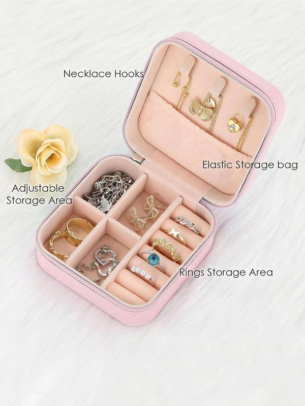 Faux Pearl & Rhinestone Decorated Jewelry Box, Letter Design Jewelry Storage Box, Mini Jewelry Travel Box, Fashion Accessories for Women & Girls