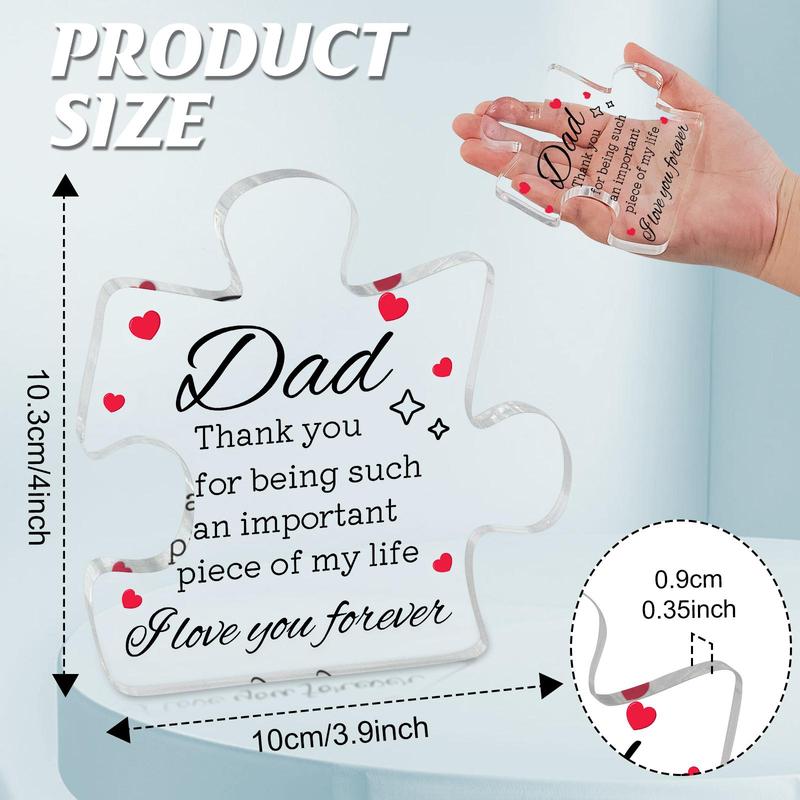 Transparent Acrylic Puzzle Shaped Ornament, Letter for Father Pattern Warm Meaningful Love Gift for Dad, Father's Day Gift, Modern Home Decor for Living Room Bedroom Office