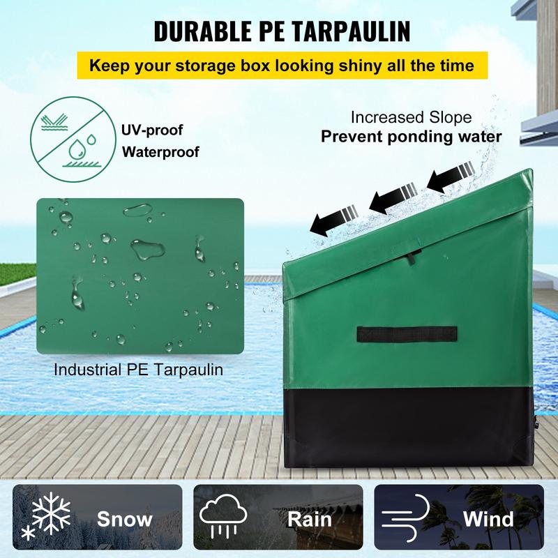 VEVOR Outdoor Storage Box, 100 150 230 Gallon Waterproof PE Tarpaulin Deck Box w Galvanized Frame, All-Weather Protection & Portable, for Camping, Garden, Poolside, and Yard, Black & Green Organiser