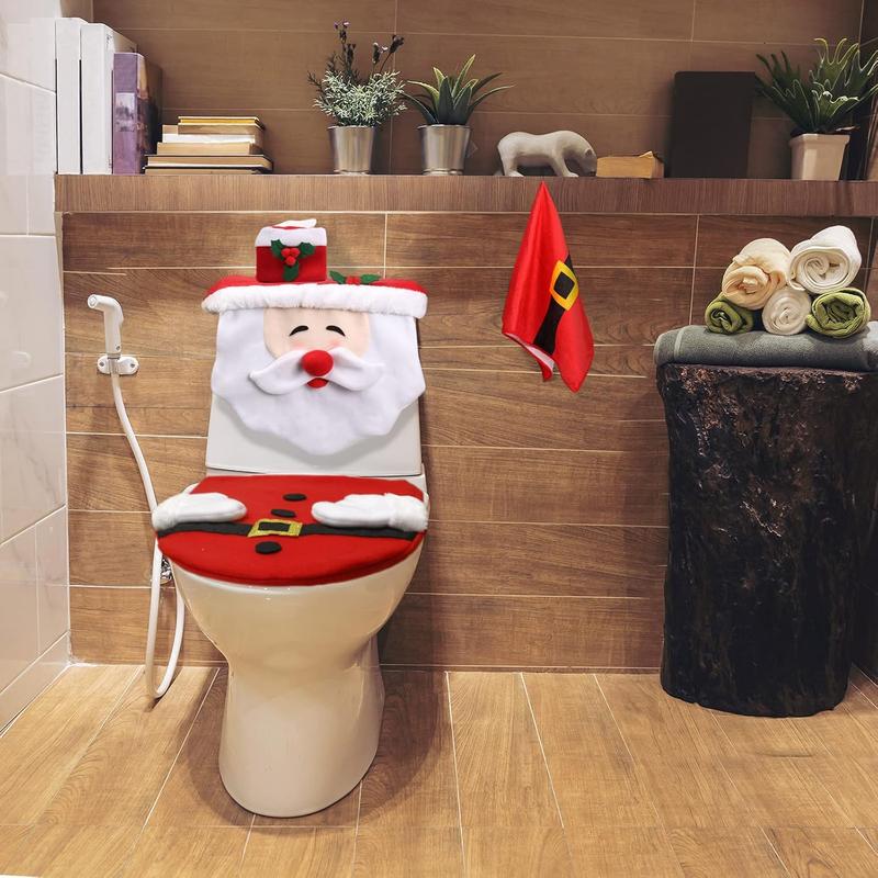 Christmas Decorations Indoor Home Decor,4Pcs Xmas Santa Toilet Seat Cover and Towel,Christmas Decorations Clearance,Christmas Decorations for Home Box Set