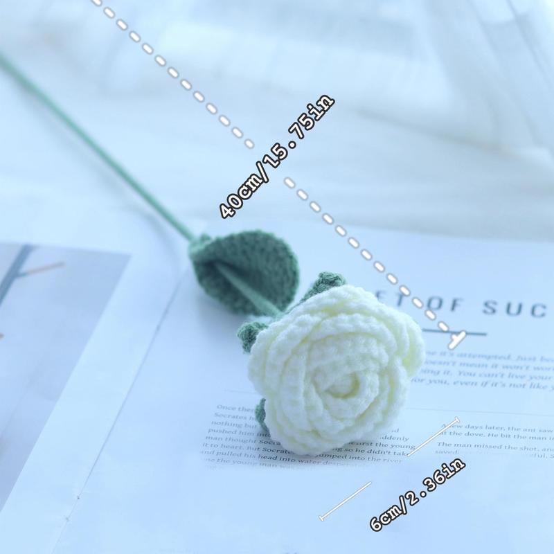 Crochet Rose Artificial Flower, 10pcs set Handmade Knitting Rose, Decorative Flower for Home Party Wedding Office Festival