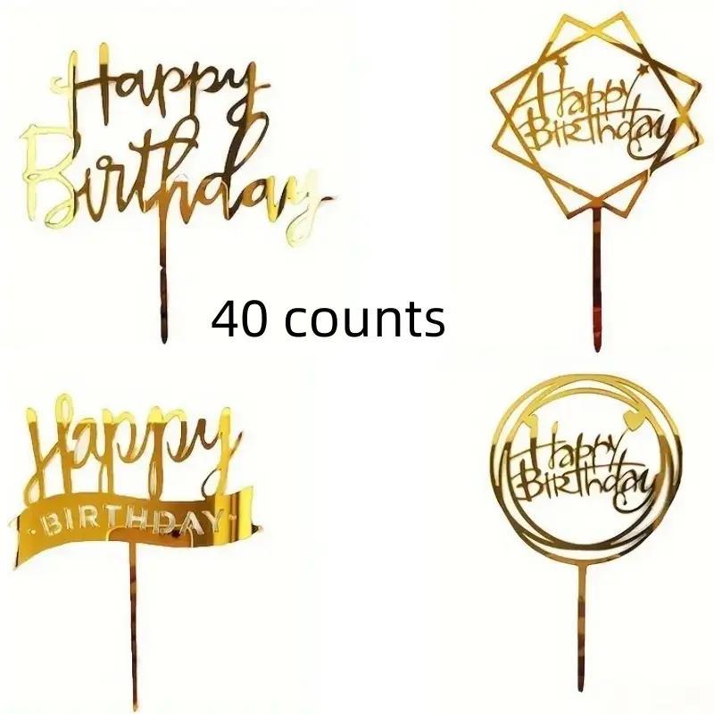 Happy Birthday Cake Topper, 40pcs set Glitter Cake Decoration, Creative Baking Supplies for Birthday Party, Party Decoration Supplies