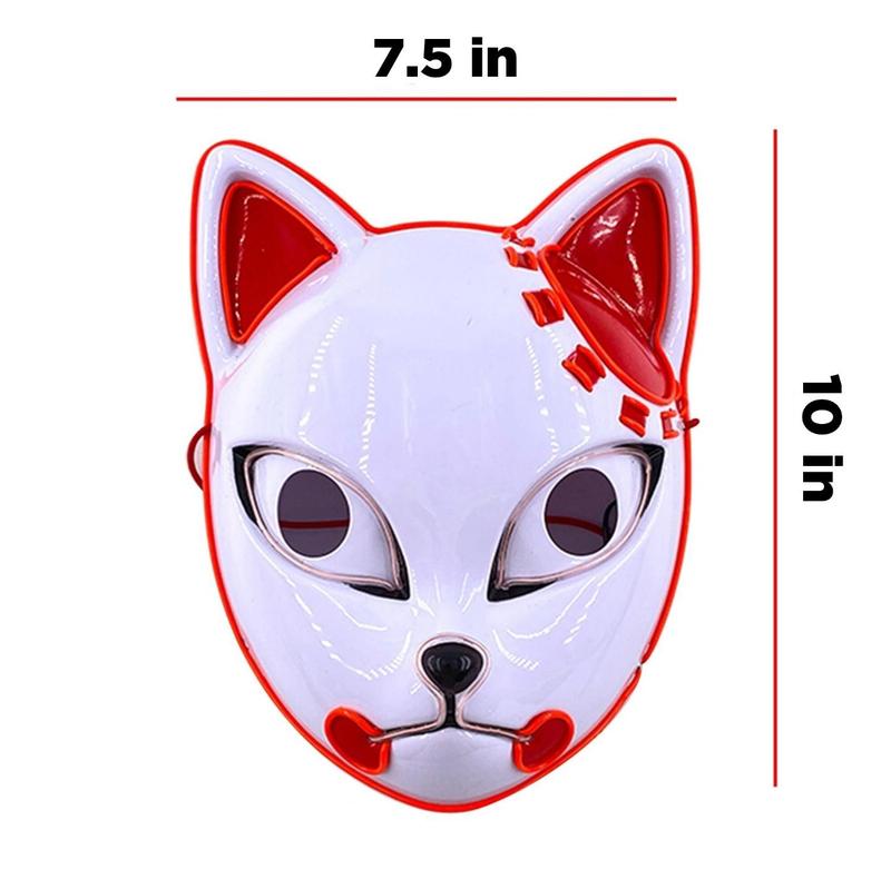 Demon Slayer Kitsune Fox Mask EL Wire | 3 Lighting modes | Light Up LED for Halloween, Festivals, Raves, Cosplay, Adjustable Accessory Pack Strap Set