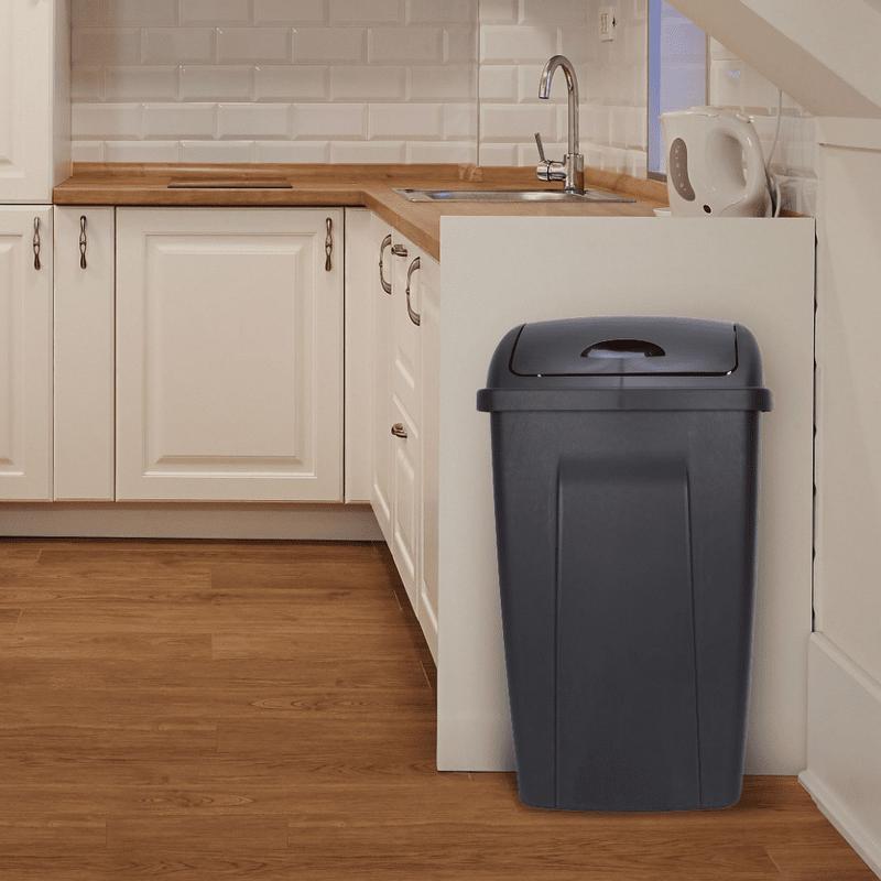 Large 13-Gallon Kitchen Trash Can – Black Plastic Design