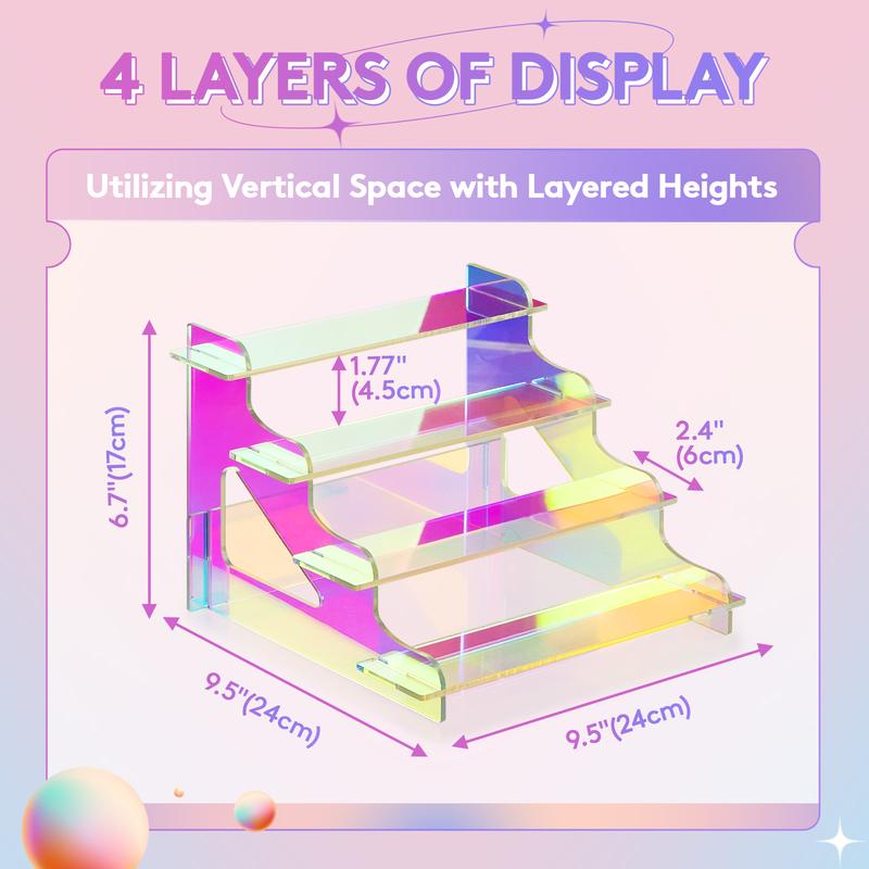 Lifewit 4-Tier Vibrant Acrylic Iridescent Display Risers, RGB Color, for perfumes, cologne, fragrances, figures, collectibles, and desserts Organiser