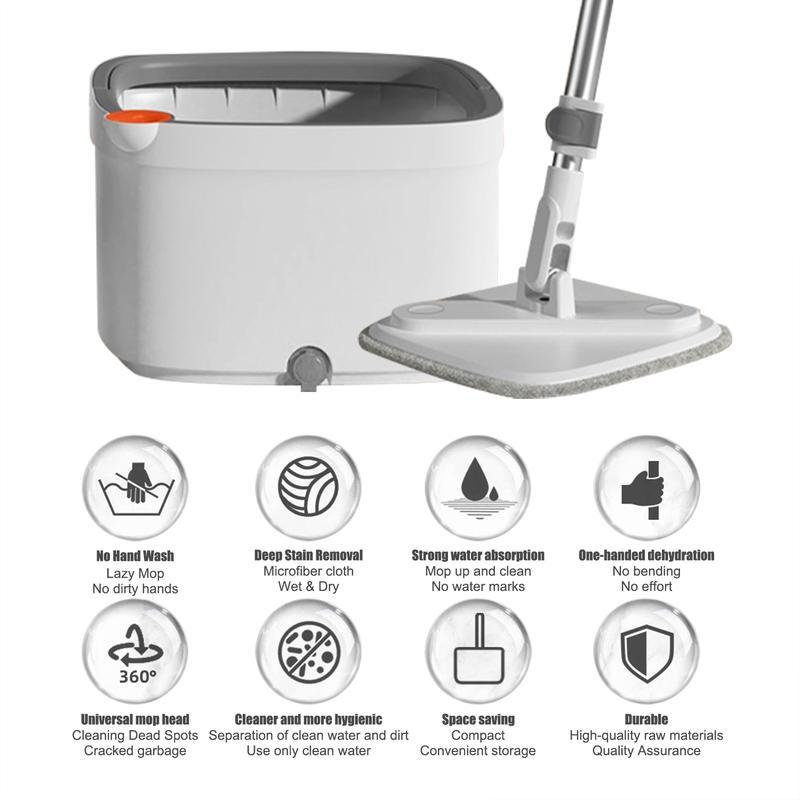 Spin Mop and Bucket with  Self Separation Dirty and Clean Water System, Self Wringing 360° Rotating Clean Mop-Head for Hardwood Tile Marble Floors ，Comes with 4 washable and reusable microfiber pads