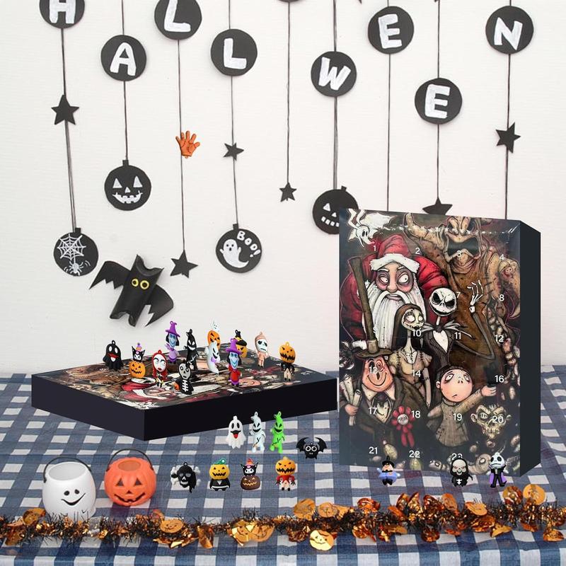 Halloween Advent Calendar 2024, Nightmare Before Christmas Advent Calendar, Halloween Horror Movie Figures Advent Atmosphere Ghost Countdown Calendar Toy Blind Box, Contains 24 Gifts