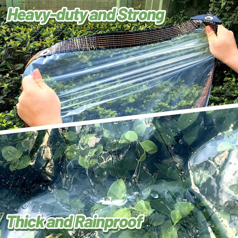 9.8 x 20 ft Thicken Clear Tarp  - 5 mil Anti- Windproof Garden Transparent Poly Tarpaulin, Snowproof  Cover, Insulation Shed Cloth wit Rope for Patio Porch Camping Supplies