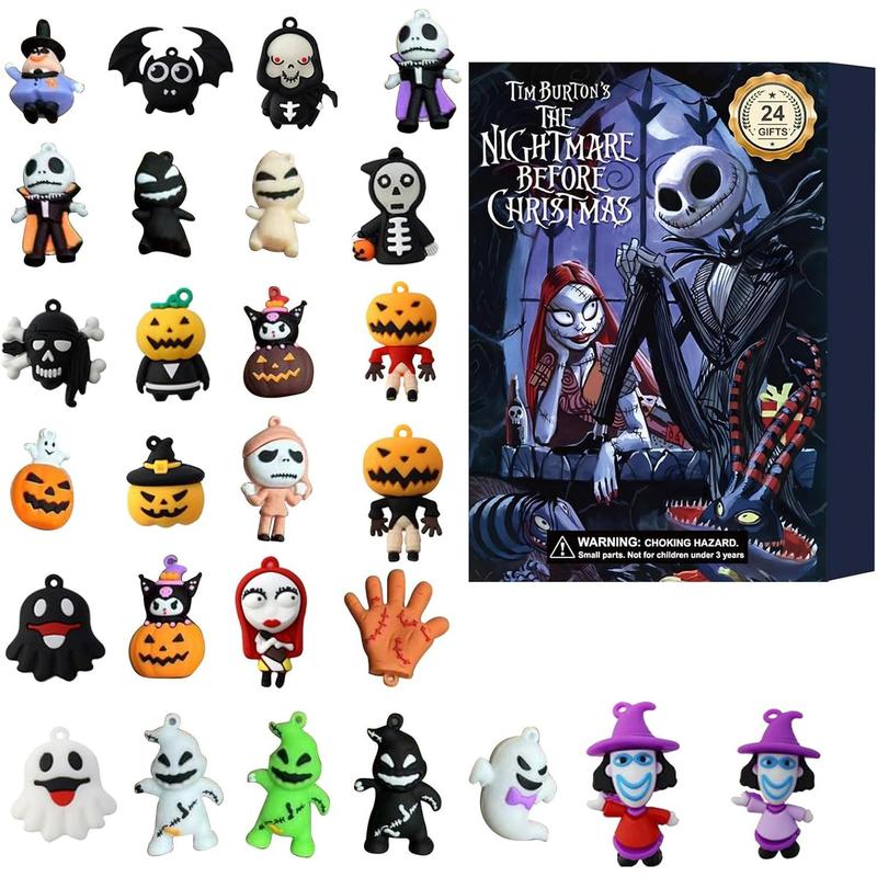 Halloween Advent Calendar 2024, Nightmare Before Christmas Advent Calendar, Halloween Horror Movie Figures Advent Atmosphere Ghost Countdown Calendar Toy Blind Box, Contains 24 Gifts