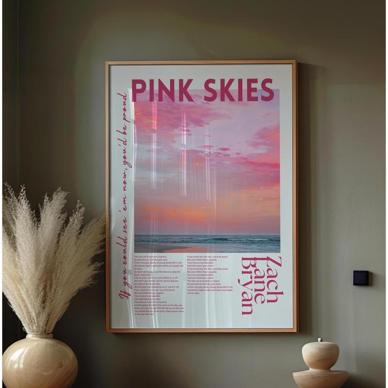 JamesGift Pink Skies Song Poster No Frame - Art Print, Preppy Wall Art, Coastal Cowgirl, Romantic Print, College Apartment Home Decor