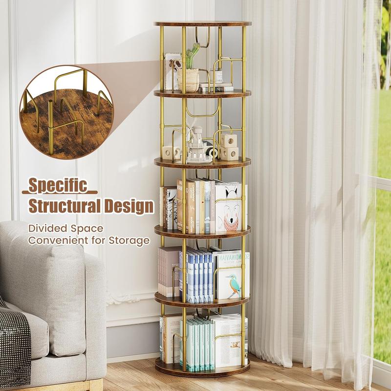 Flycity 3 And 5 Tier Rotating Bookshelf, 360° Display Rotating Bookcase Corner Storage Rack with Special Visible Partition Storage