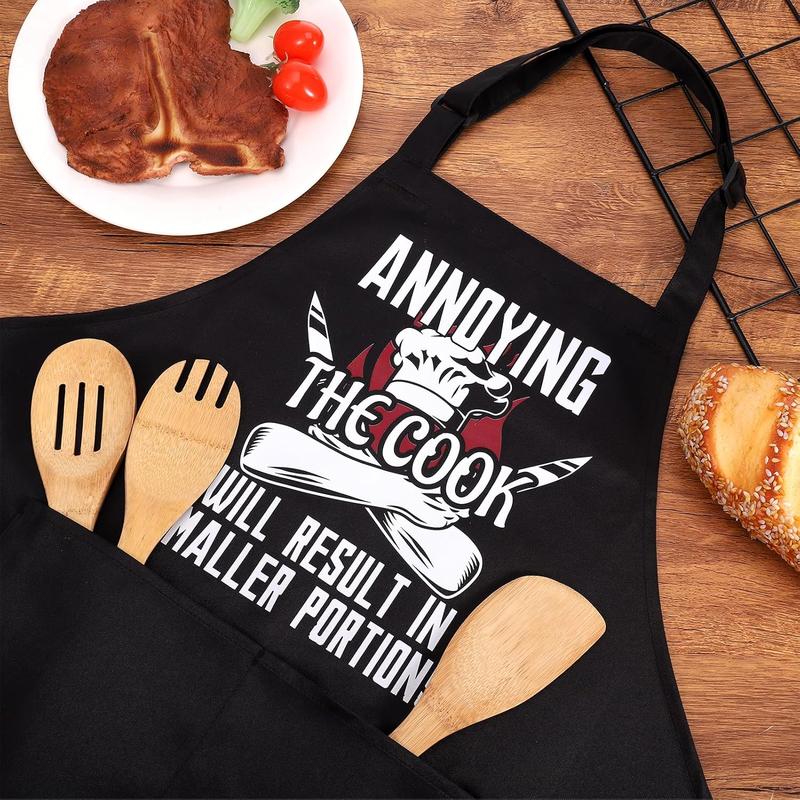 Funny Cooking Aprons for Men, ANNOYING THE COOK WILL RESULT IN SMALLER PORTIONS, Aprons for Cooking Kitchen Grilling Aprons with Two Pockets, Chef Apron Gift Grill Apron Adjustable