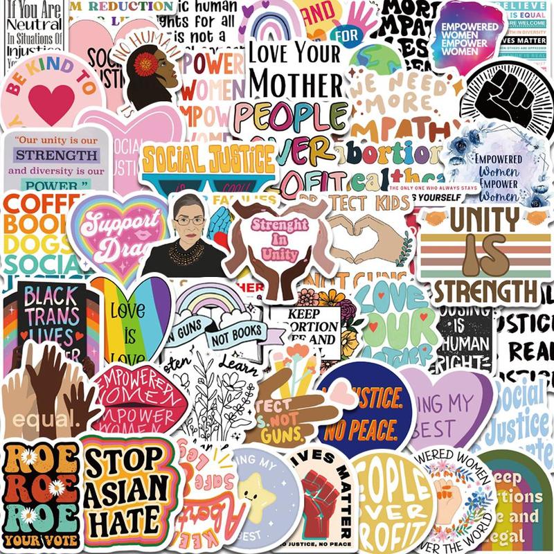 Social Justice Themed Sticker, 50pcs set Cartoon Decorative Sticker, DIY Decals for Water Bottle, Laptop, Phone Case, Scrapbooking, Journal Making