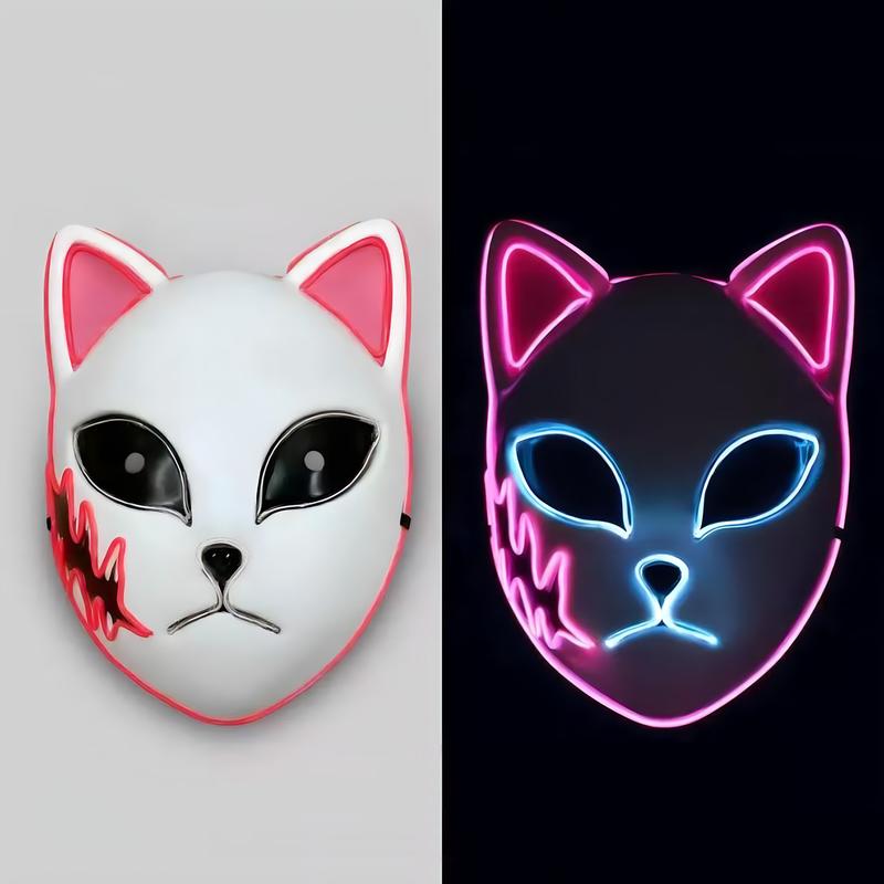 Demon Slayer Kitsune Fox Mask EL Wire | 3 Lighting modes | Light Up LED for Halloween, Festivals, Raves, Cosplay, Adjustable Accessory Pack Strap Set