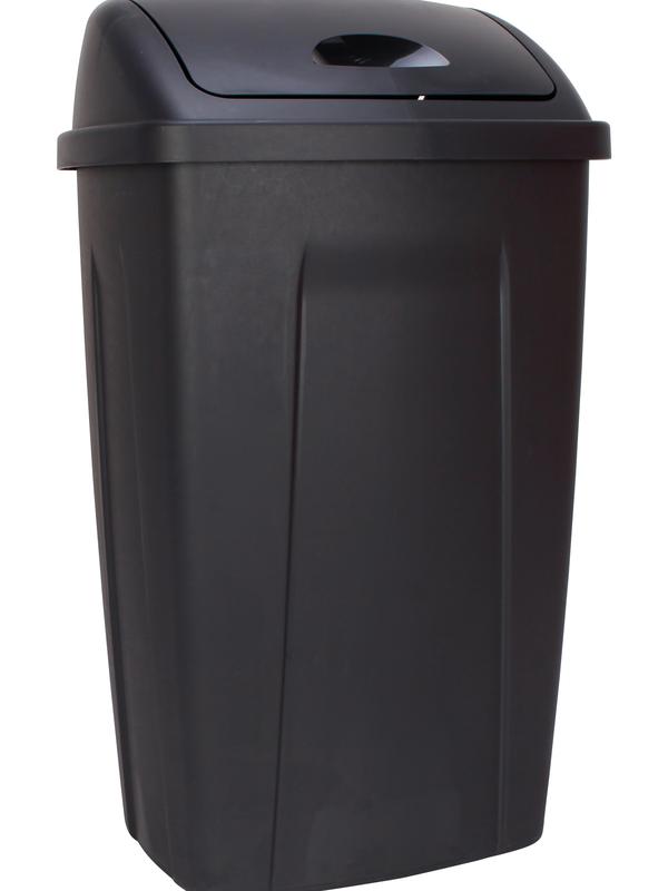 Large 13-Gallon Kitchen Trash Can – Black Plastic Design