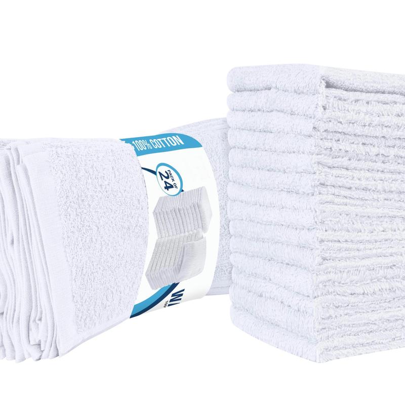 Cotton Washcloths Set - 100% Ring Spun Cotton, Premium Quality Flannel Face Cloths, Highly Absorbent and Soft Feel Fingertip Towels (24 Pack, White)