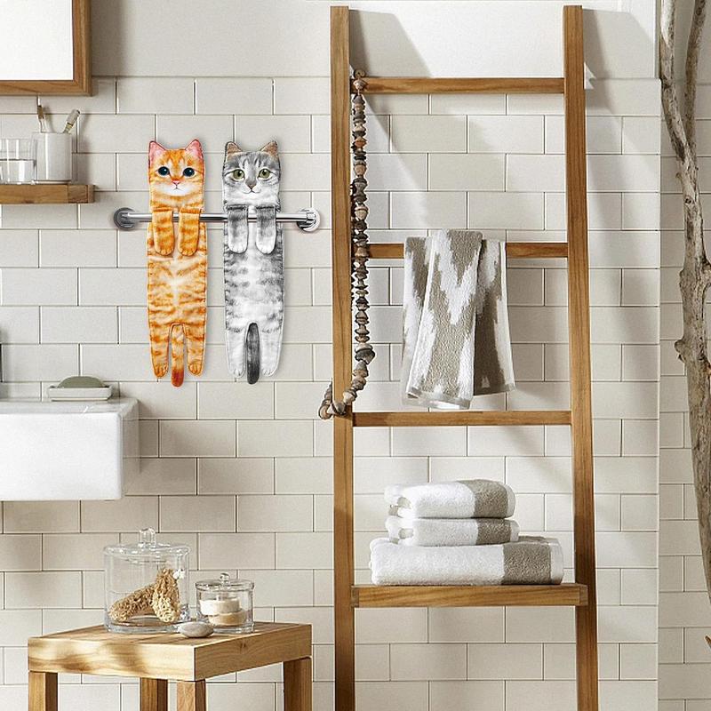 Cat Funny Hand Towels for Bathroom Kitchen - Cute Decorative Cat Decor Hanging Washcloths Face Towels Super Absorbent Soft - Mothers Day Easter House Warming Birthday Gifts for Women Cat Lovers