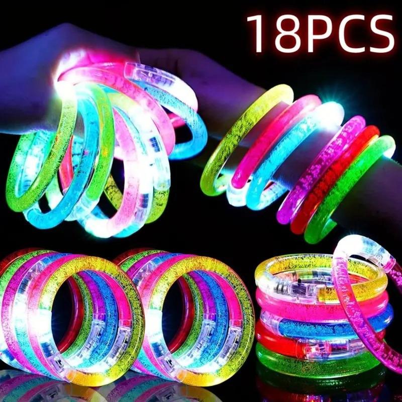 Random Color LED Light Up Bracelet, 18pcs set Glow in the Dark Bracelet, Party Decoration Supplies for Wedding Birthday Festival, Party Gift for Friend