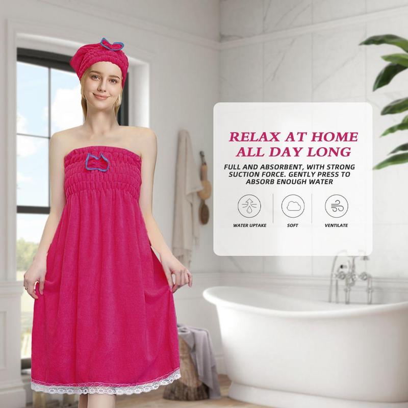 Women's 2pcs Bath Towel & Shower Cap Set, Soft Absorbent Bath Towel Set for Women