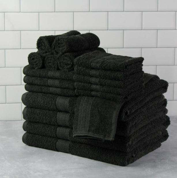 stays Basic Solid 18-Piece Bath Towel Set Collection, Black