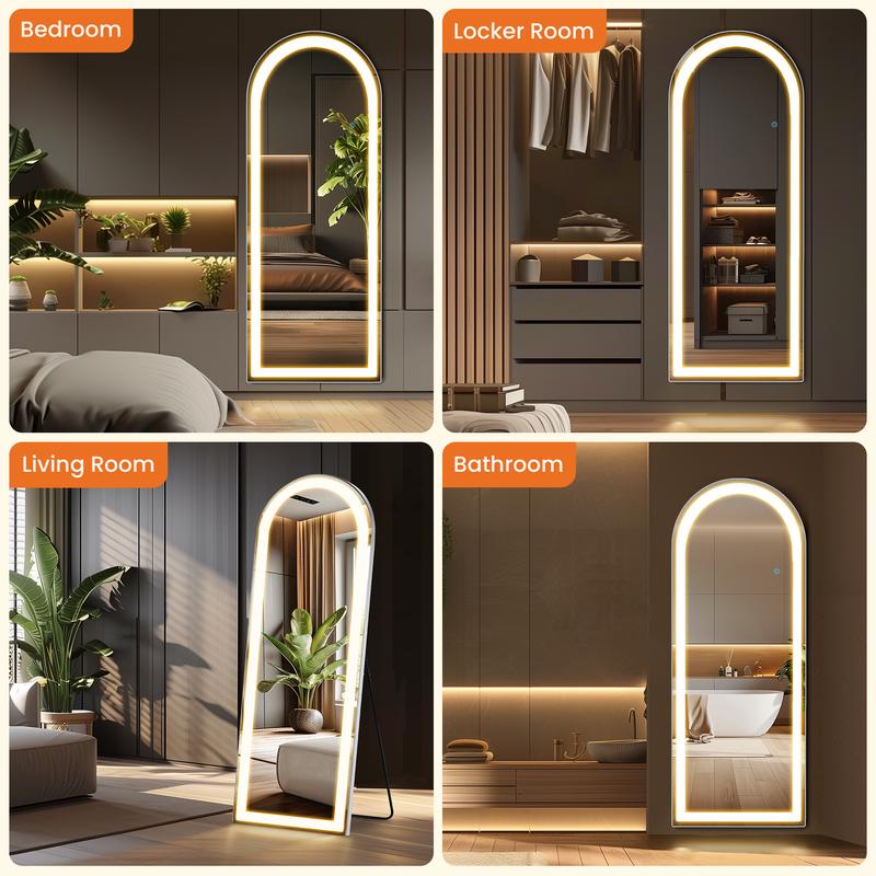 Sweet Furniture F Floor Mirror Stand Mirror Full Length with LED Lights, Floor Mirror Dimming & 3 Color Lighting, Large Mirror Full Length Aluminum Alloy Thin Frame for Bedroom, Dressing Room