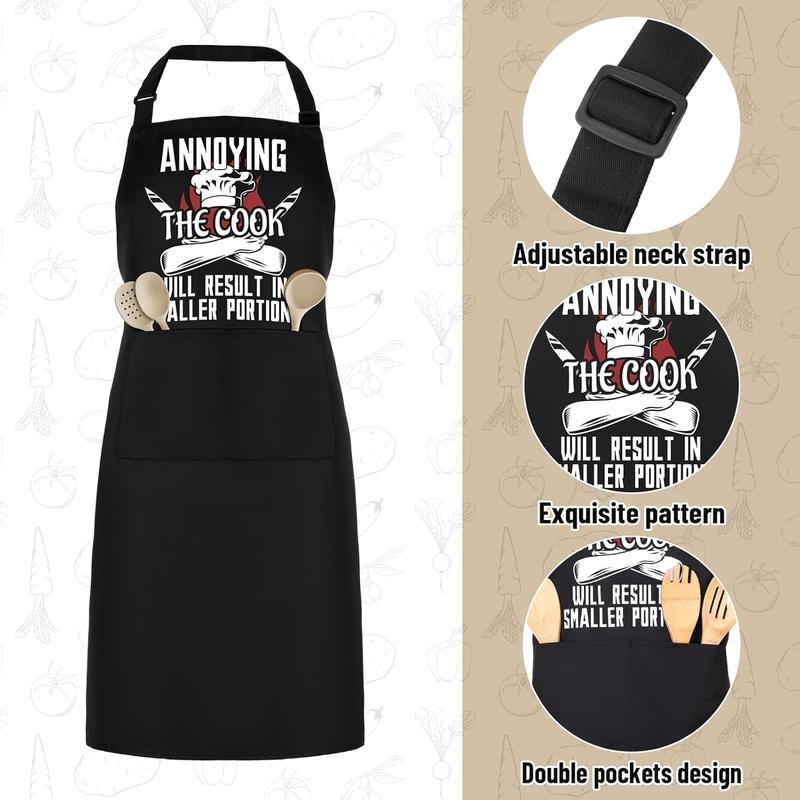 Funny Cooking Aprons for Men, ANNOYING THE COOK WILL RESULT IN SMALLER PORTIONS, Aprons for Cooking Kitchen Grilling Aprons with Two Pockets, Chef Apron Gift Grill Apron Adjustable